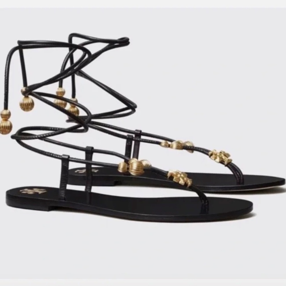 NWOB Tory Burch Capri Lace‑Up Sandals – Perfect Black – Size 8 – With Dust Bag - Picture 2 of 13